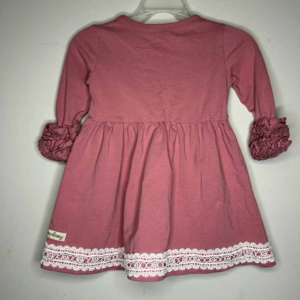 Pink Ruffled Kids Dress with Lace Trim Sew Sassy 18M. SKU A41 - Picture 2 of 4